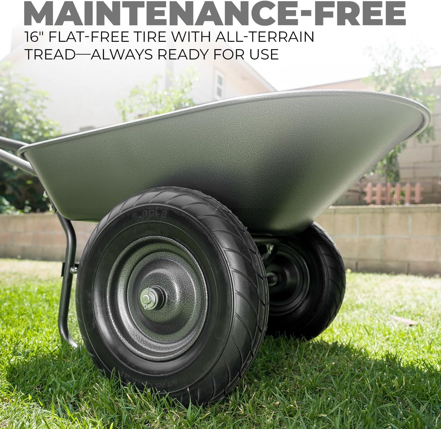 XtremepowerUS Utility Garden Wheelbarrow Garden Cart Dual-Wheel Built-in Stand Flat-Free 16" Tires 330 LBS Capacity 5 cu/ft. Metal Tray
