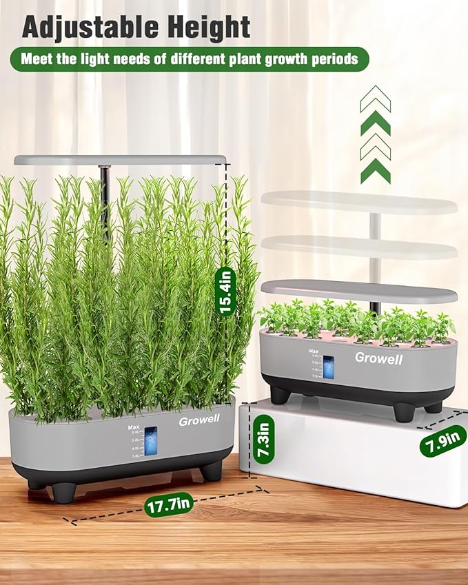 Hydroponics Growing System Kit, 16 Pods Indoor Garden with 28W Full Spectrum LED Grow Light, Auto Timer, 3 Smart Light Modes, 8L Large Herb Garden, Ideal Gardening Gift for Women, Men (Gray)