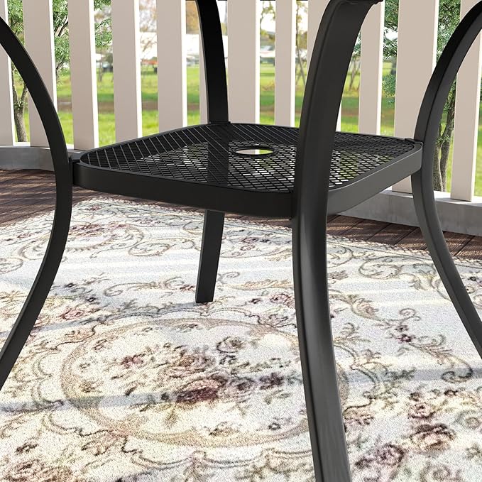 VICLLAX Patio Dining Set for 4, Outdoor Furniture Set Includes 41.2" Round Patio Table and 4 Patio Sling Chairs, Black Tabletop and Brown Fabric