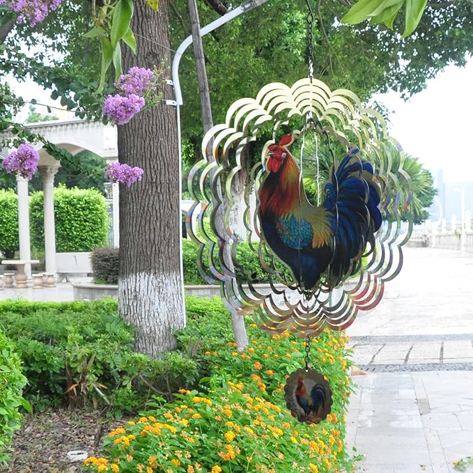 Rooster Wind Spinners 3D Hanging Wind Spinner Outdoor Clearance for Yard and Garden Decor 12inch Chicken Gifts for Women Mom