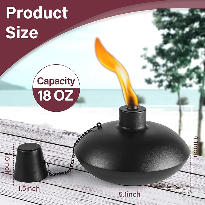 ZSZMFH 6 Pack Metal Table Top Torches,18 oz Citronella Torches for Outside， Refillable Citronella Flame Light Torch with Wicks and Covers, Landscape Lanterns Torches for Party, Garden Decor，DIY