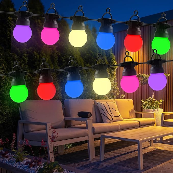 Outdoor String Lights 12 feet G50 Anti-Fall Waterproof Retro lampshade IP65 Waterproof 6 Color Lights Suitable for Garden Parties More Dazzling