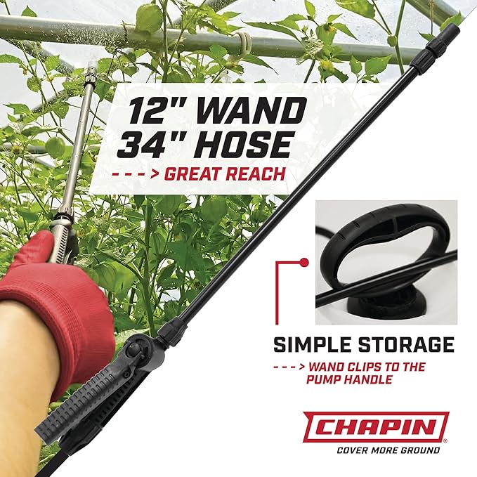 Chapin 20003 Made in USA 3 -Gallon Lawn and Garden Pump Pressured Sprayer, for Spraying Plants, Garden Watering, Lawns, Weeds and Pests, Translucent White