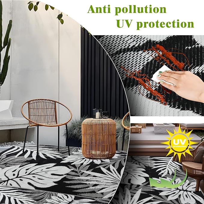 Outdoor Rug 9x12 ft Waterproof, Reversible Outdoor Plastic Straw Rug for Patios Clearance, Outdoor Area Rug Carpet RV Mat for Camping Backyard Deck Porch