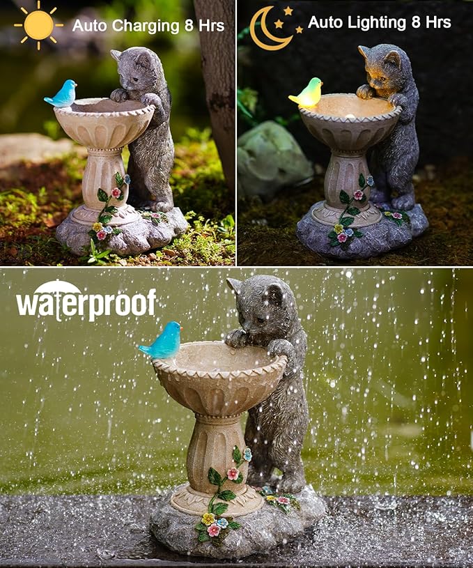 Nacome Solar Birdbath Garden Decor: Outdoor Ornaments for Outside Decoratios Yard Art Lawn Porch Patio Balcony - Birthday Gifts Choice for Women Mom Grandma Lover