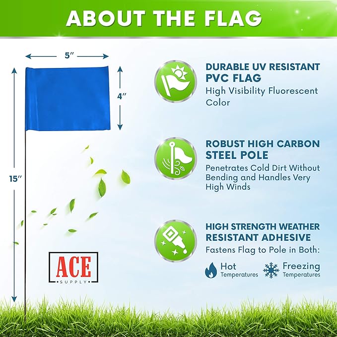 Blue Marking Flags 1000 Pack - 4x5x15 Inch Blue Flags for Yard - Markers For Lawn, Irrigation, Landscaping, Survey & Sprinkler Head Marking