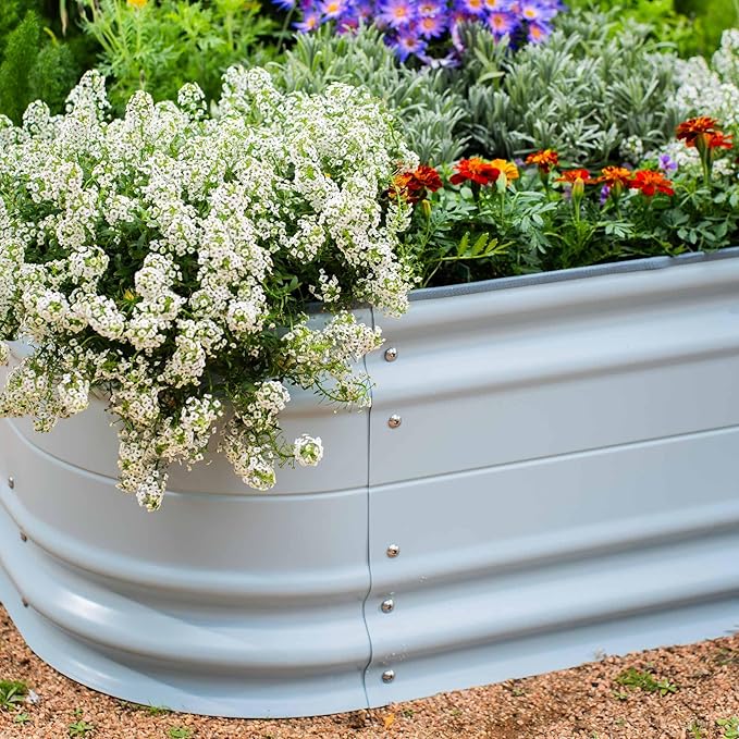 Vego garden 17" Tall 9 in 1 Novel Metal Raised Garden Bed Kits Modular Planter Beds with 2 in 1 Wrench & Magnetic Plant Tags for Vegetables Flowers, Sky Blue