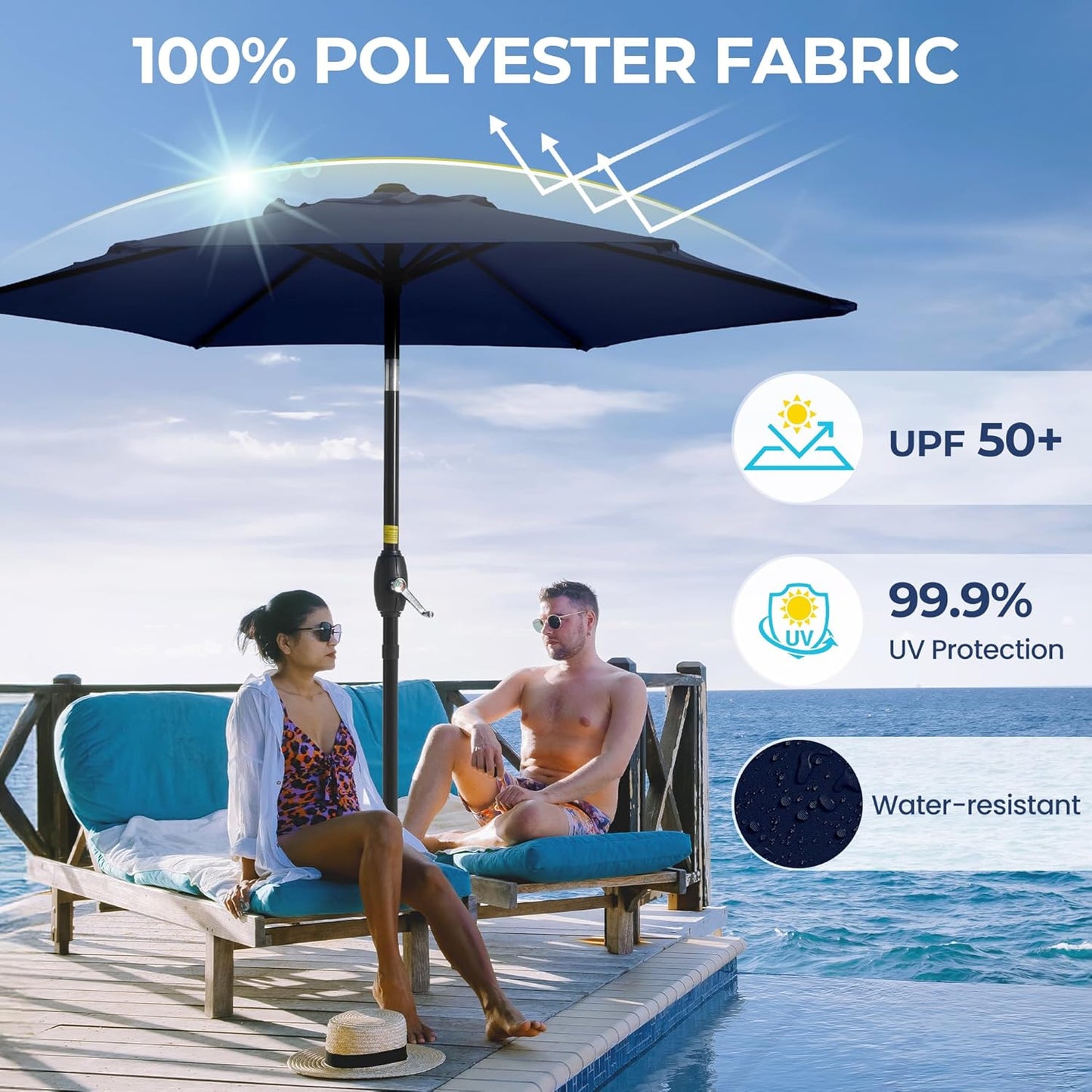 Aok Garden 7.5 ft Patio Umbrella Outdoor Market Umbrella Tilt Button and Crank 6 Ribs for Deck Lawn Pool& Backyard