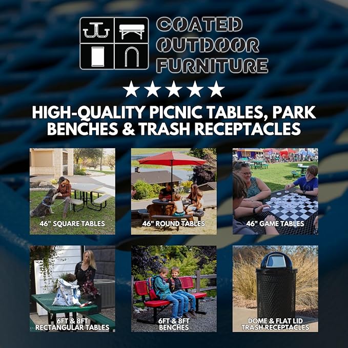 Heavy-Duty Portable Outdoor Picnic Table with Umbrella Hole, Expanded Metal Patio Dining Furniture Made in America (46" Round Top, Dark Blue)
