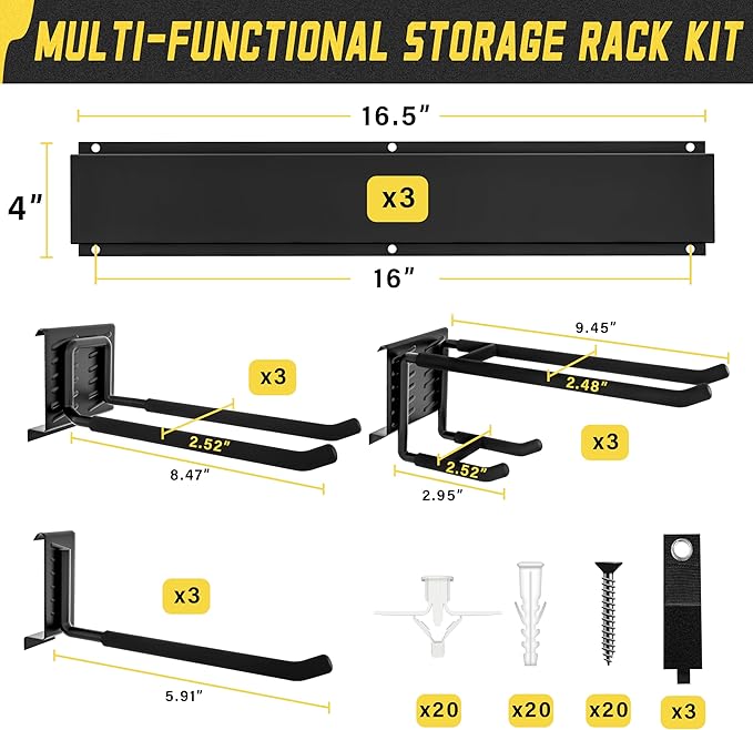 Garage Wall Organizer,15Pack Carries 675 lbs,Garden Tool Organizer 48in With Large Storage Space,Easy Assembly, Sturdy Design,for Efficient Tool Storage Garage Organization