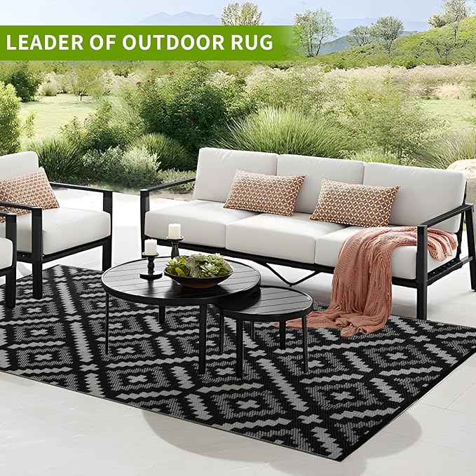 Outdoor Rug 6x9 ft Waterproof, Reversible Outdoor Plastic Straw Rug for Patios Clearance, Outdoor Area Rug Carpet RV Mat for Camping Backyard Deck Porch