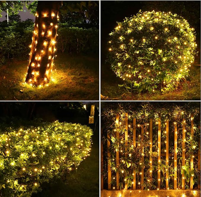6Ftx4Ft LED Christmas Net Lights Green Wire,Connectable UL Certified Waterptoof Net Lights for Bushes Trees Shurb Garden Outdoor Christmas Decorations