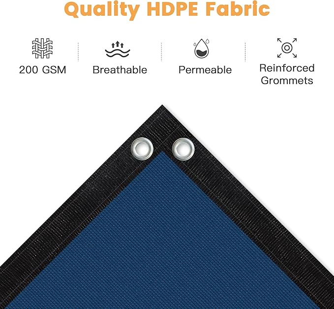 VICLLAX Shade Fabric Sun Shade Cloth with Every 2 FT Grommets for Patio Garden Pergola Cover Canopy 12x14 FT, Dark Blue