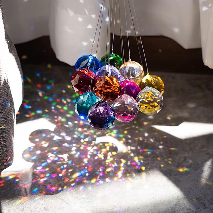 H&D 20mm Multi-Color Crystal Ball Prism Feng Shui Faceted Decorating,Pack of 12