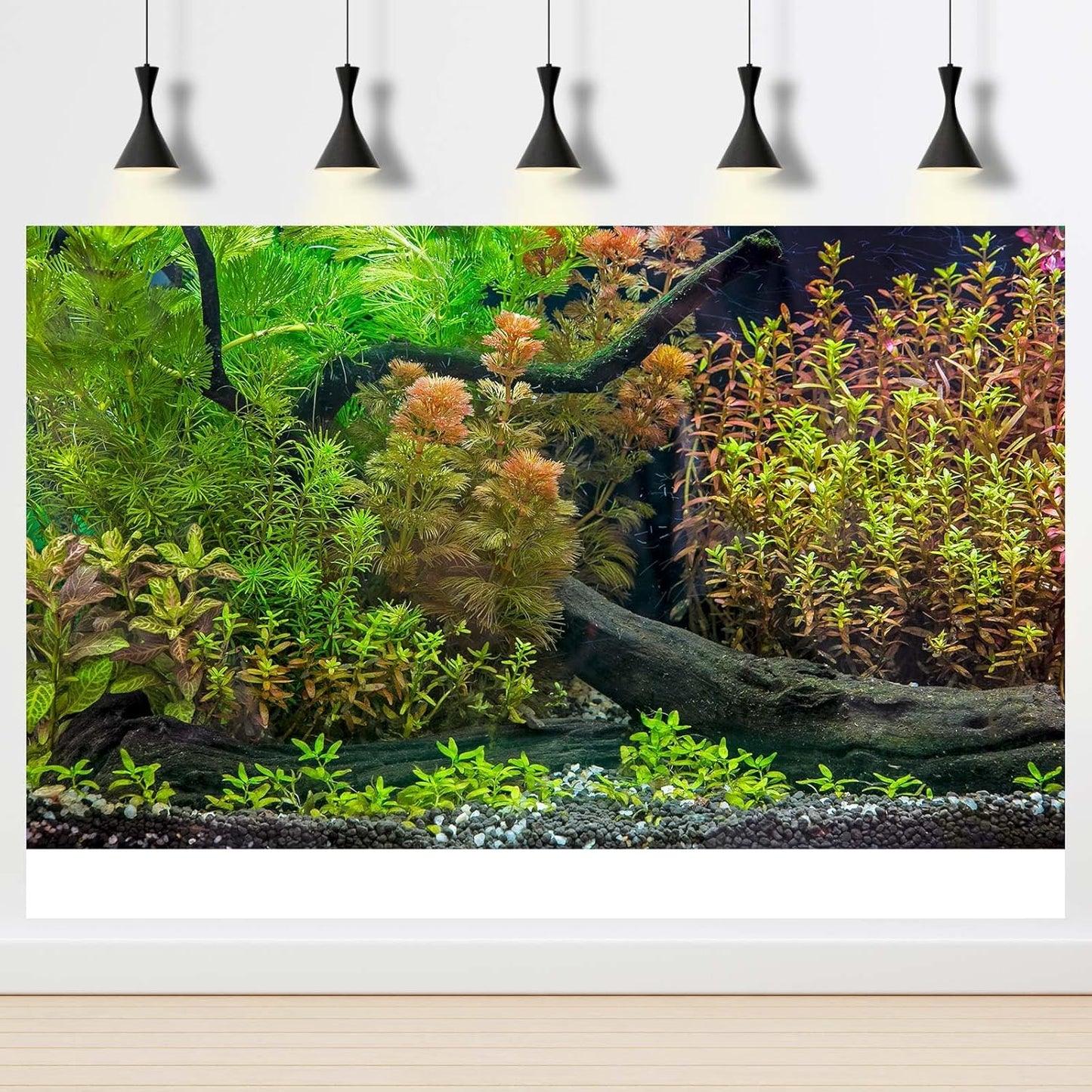Aquarium Backdrop Underwater Grass Leaves with Pebbles Exquisite Aquarium Background Vivid Green Aquatic Plant Stone River Bed Fish Dead Wood Fresh Leaves Tank Background Decors Vinyl 72x24in