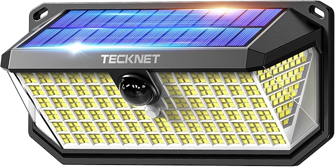 TECKNET 4200Lm 416 LED Solar Lights Outdoor Waterproof, 300° Angle & 3 Lighting Modes Motion Sensor Outdoor Lights, 2 Pack Security Solar Light IP66 for Fence Front Door Yard - 1 Pack