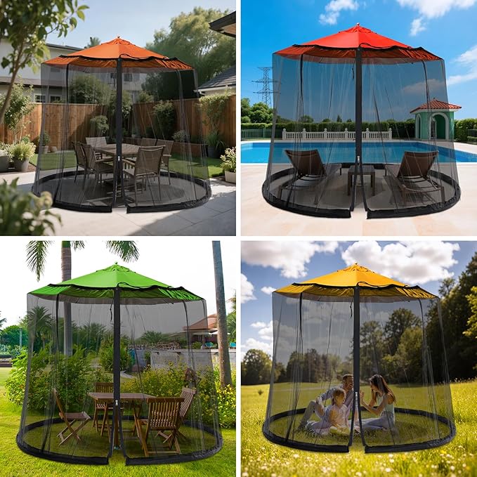 7.5-10FT Patio Mosquito Netting - Mosquito net for Patio Garden and Outdoor Umbrellas with Adjustable Elastic Cord and Zipper Umbrella net