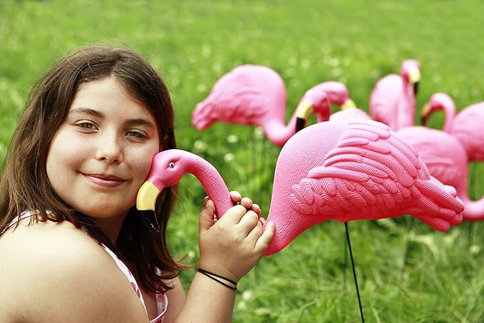 GIFTEXPRESS Pink Flamingos Yard Decorations - 2 Pack Extra Large 24" Tall Plastic Flamingo Statue w/Metal Stakes - Lawn Ornaments & Garden Decor for Outdoor Parties