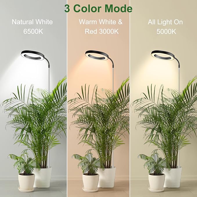 wolezek Grow Lights for Indoor Plants Full Spectrum, 80 LEDs 3 Colors Grow Light, 65in Plant Lights for Indoor Growing with 360°Gooseneck, 6/12/16H Timer, 5 Brightness, Height Adjustable, Black Pair