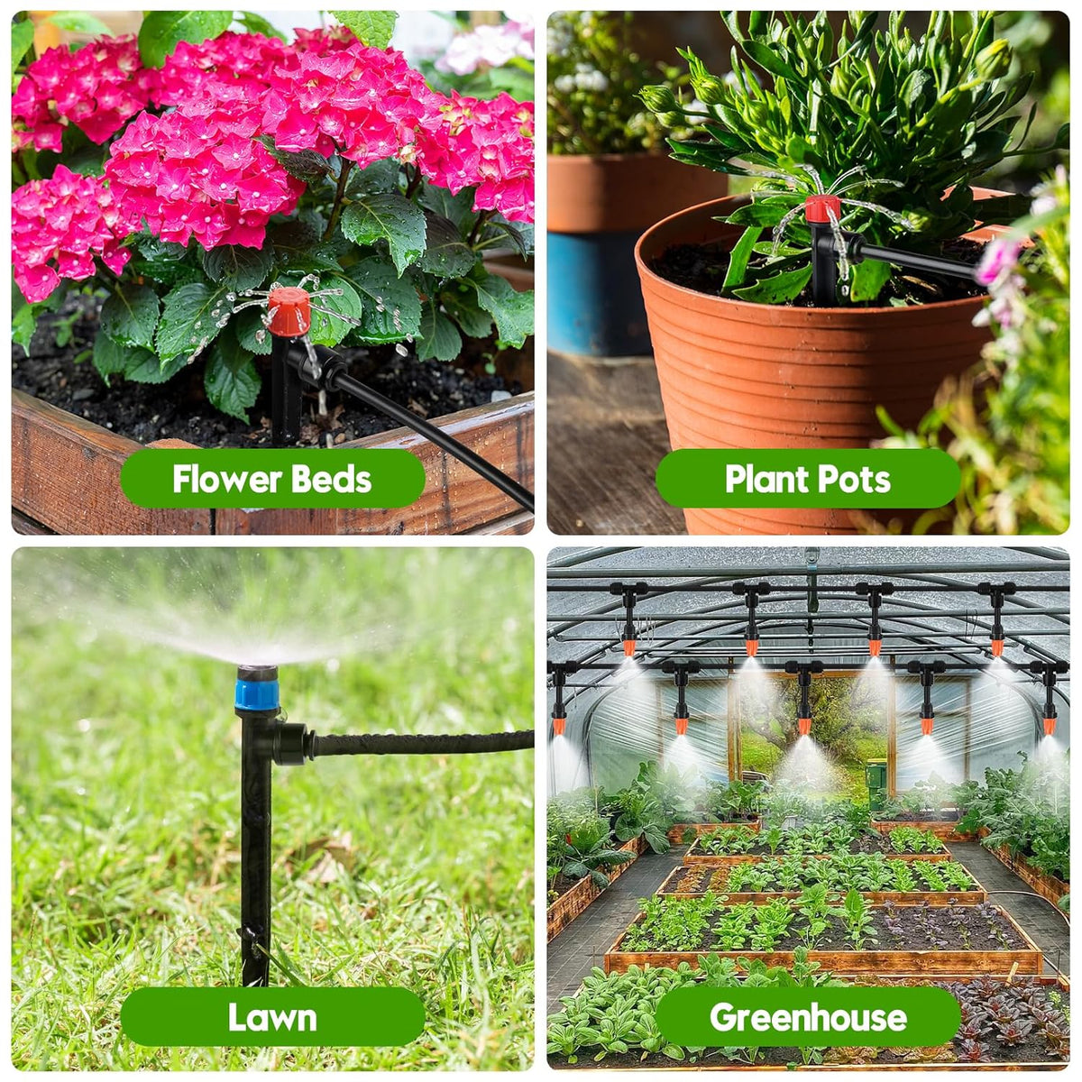 240FT Drip Irrigation System for Garden, 2025 Upgraded Quick-Connect Automatic Garden Watering System with 1/2" & 1/4" Tubing and Adjustable Nozzle Emitters for Greenhouse, Yard, Lawn, Raised Bed