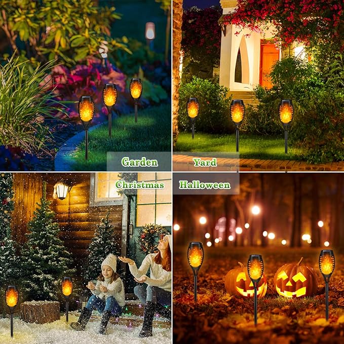 Outdoor Solar Lights, 6Pack Solar Torch Light with Flickering Flame, Garden Lights Waterproof for Outdoor Decor, Tiki Torches for Outside, Luces Solares para Exteriores Pathway Yard Garden Decor