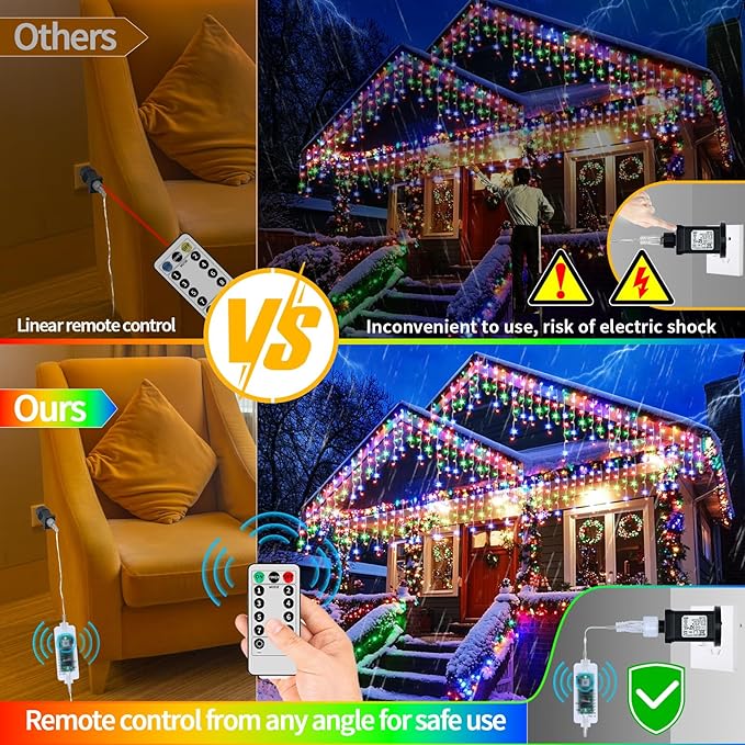 XZAI 800LED 72FT, Fairy Icicle String Lights, Plug-in, Multi-Color & Cool White, Christmas Party Decors, Remote, 8 Modes, Timer, Dimmable, IP65 Waterproof, Hanging for Outdoor & Indoor Use