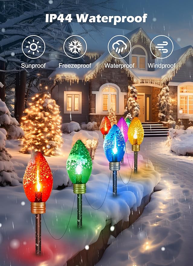 Minetom 2 Pack 11Feet 5 LED Super Jumbo Christmas String Lights or Pathway Marker Lights, Outdoor Xmas Decorations- Jumbo C9 Hanging Lights Waterproof Lawn Dec for Holiday Home Tree Roof Yard Garden
