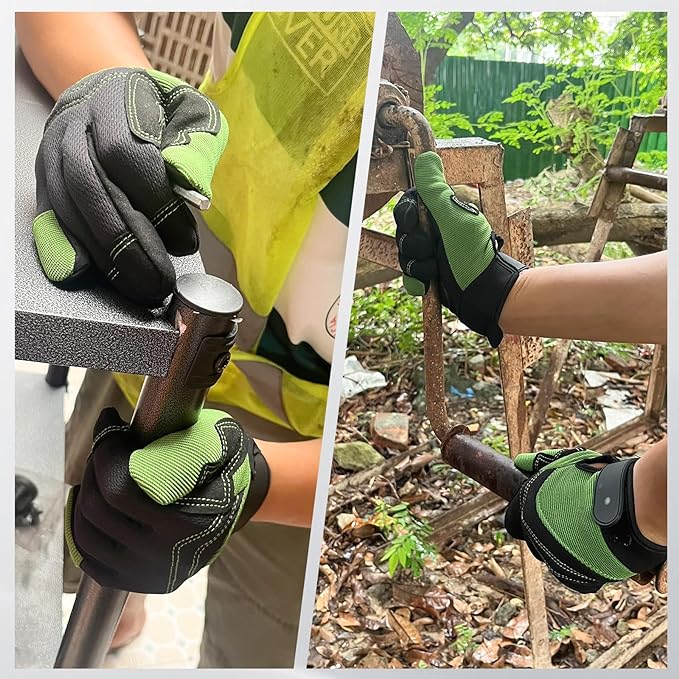 Synthetic Leather Spandex Mechanic Thorn Proof & Puncture Resistant Working Gloves with Touchscreen Support - Safety Work and Gardening Gloves for Men and Women