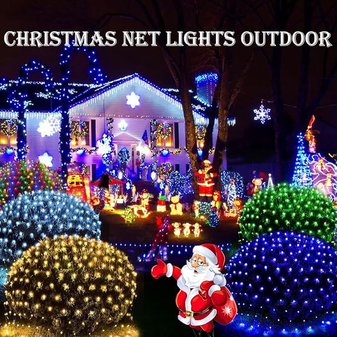Green Net Outdoor Mesh Lights for St Patrick's Day, 14.8ft x 5ft 300 LED String Lights, 8 Modes Connectable Fairy Mesh for Christmas, Bushes, Tree, Party, Garden Decor