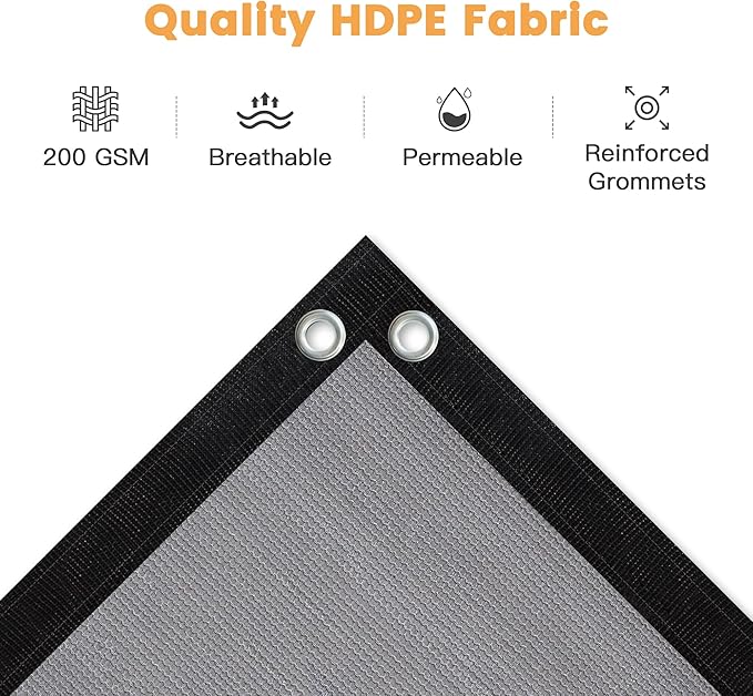VICLLAX Shade Fabric Sun Shade Cloth with Every 2 FT Grommets for Patio Garden Pergola Cover Canopy 10x19 FT, Light Grey