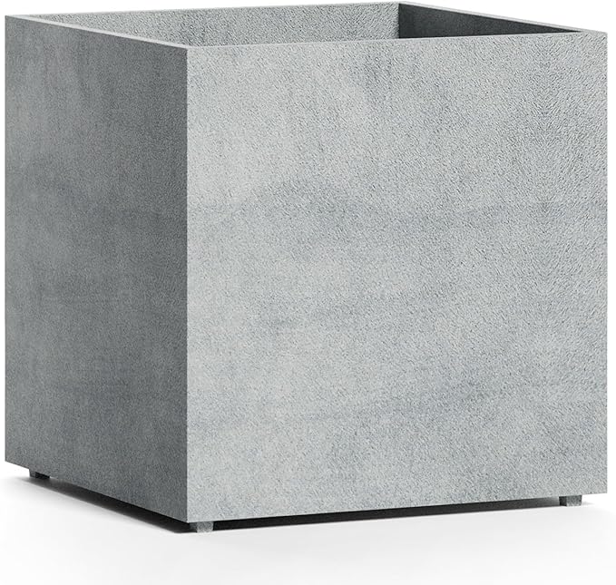 Reglito Cube Planter – Fiberglass Indoor/Outdoor and Weather-Resistant Large Planter (Concrete Stone, 23.6" L x 23.6" W x 24.2" H)