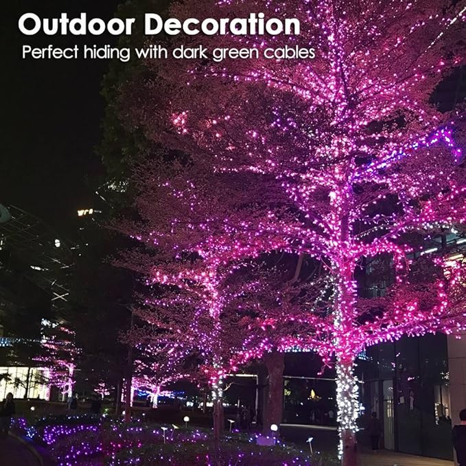 200 LEDs 73ft Green Cable Wire Low Voltage Fairy String Tree Twinkle Lights 12 Modes for Christmas Party, Halloween, Outdoor, Garden, Wedding, Home Decoration (Purple)
