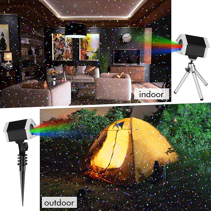 Christmas Laser Lights, Outdoor Garden Laser Lights Star Projector with Moving Firefly for Outdoor, Indoor, Christmas, Holiday (Red Green Blue)