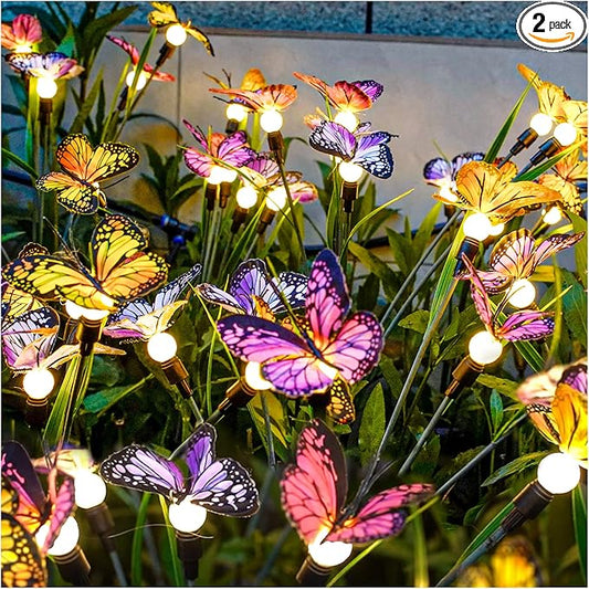 TONULAX Solar Garden Lights - Swaying Butterfly Light, Swaying in The Wind, Solar Outdoor Lights, Yard Patio Pathway Decoration, High Flexibility Iron Wire & Realistic Butterflies (2 Pack)