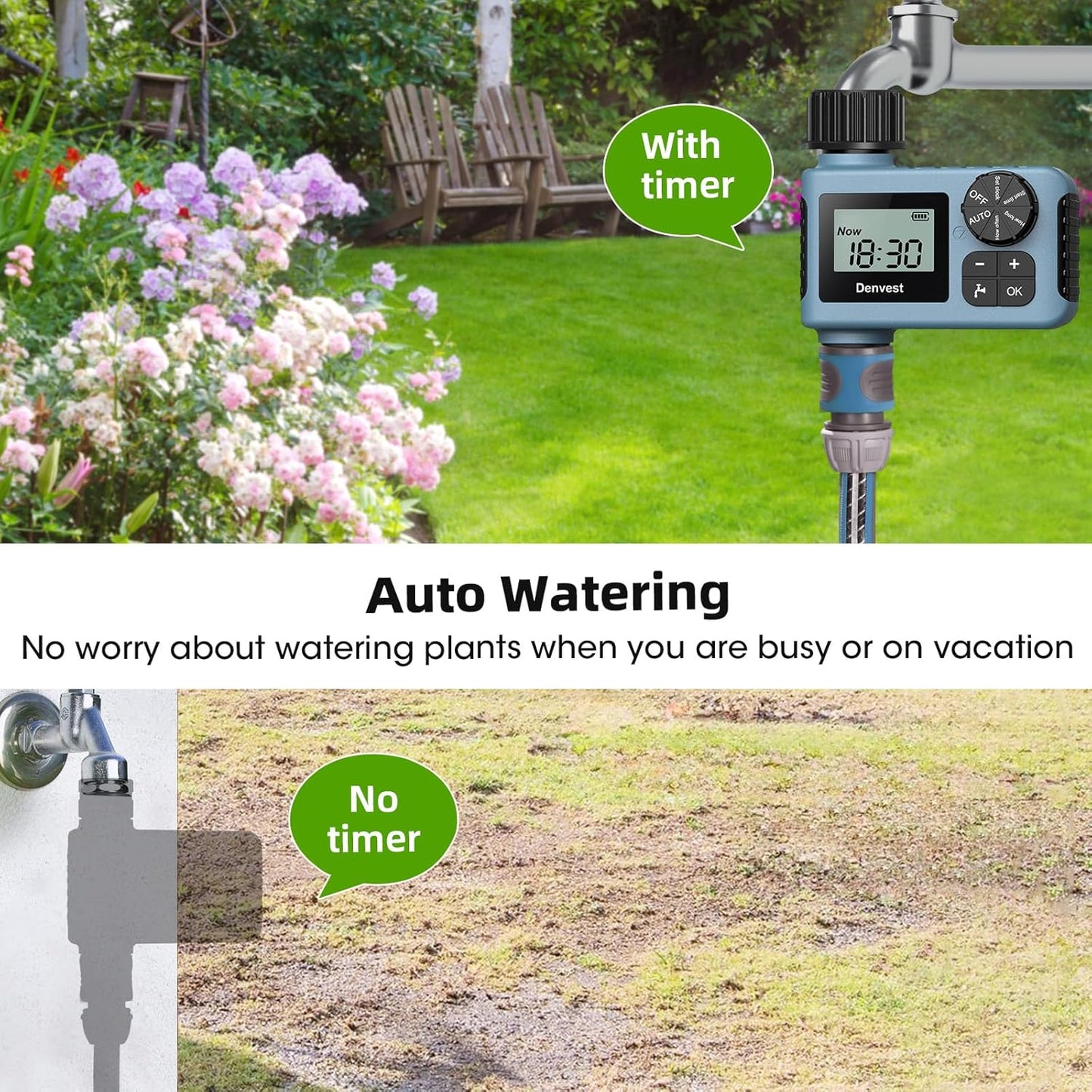 Hose Timer, Water Timer for Garden Hose Faucet, Sprinkler Timers Outdoor, Irrigation Timer with Rain Delay/Manual for Garden/Outdoor Hose, Yard, Lawns, 1 Outlet