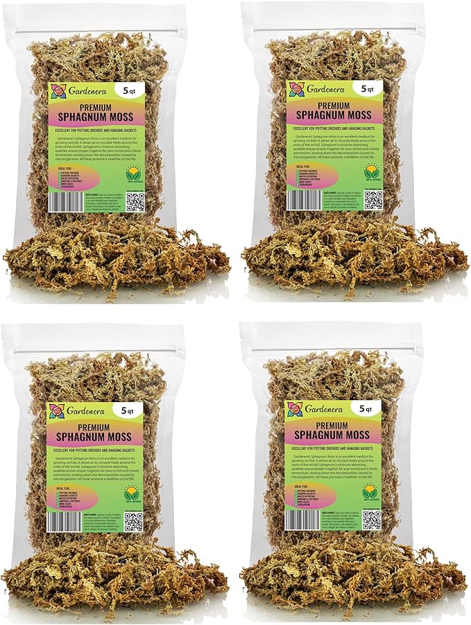Premium New Zealand Sphagnum Moss by Gardenera - 20 Quart - Organic Hand Mixed Long Fibered Sphagnum Moss Orchid (4 Bags of 5 Quart)