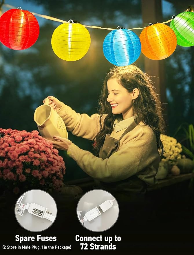 G40 LED Outdoor Lantern String Lights, 25FT Multicolor Patio String Lights with 10 Chinese Lanterns, Plug in Nylon Lantern Lights Waterproof UL Listed for Backyard Party Birthday Wedding Christmas