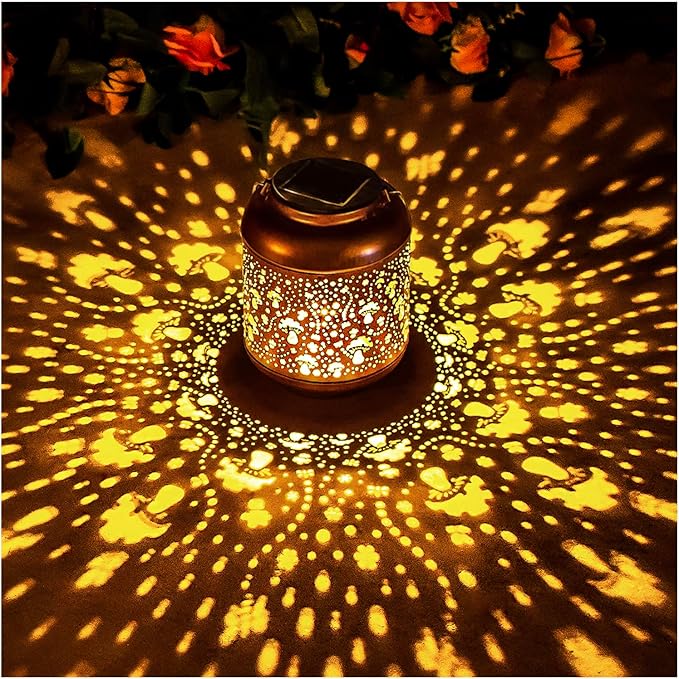 2 Pack Mushroom Solar Lanterns Outdoor Waterproof Hanging Solar Lights Mushroom Gifts for Women Men Mom Metal Decorative LED Outdoor Lanterns for Patio,Lawn, Landscape, Garden Decor, Yard Decoration
