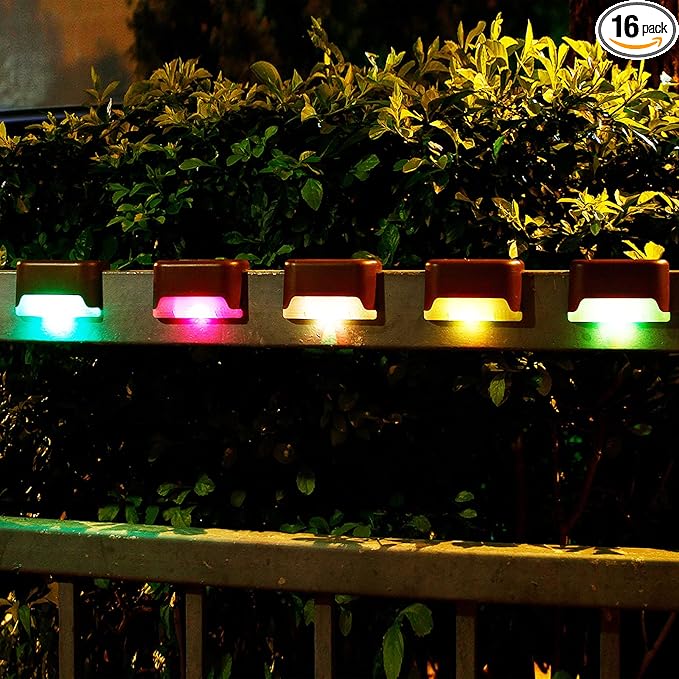 16 Pack Solar Deck Lights Outdoor, Solar Step Lights LED Waterproof Outdoor Lights Patio Decor for Stair Patio Yard Path and Garden, Color Changing