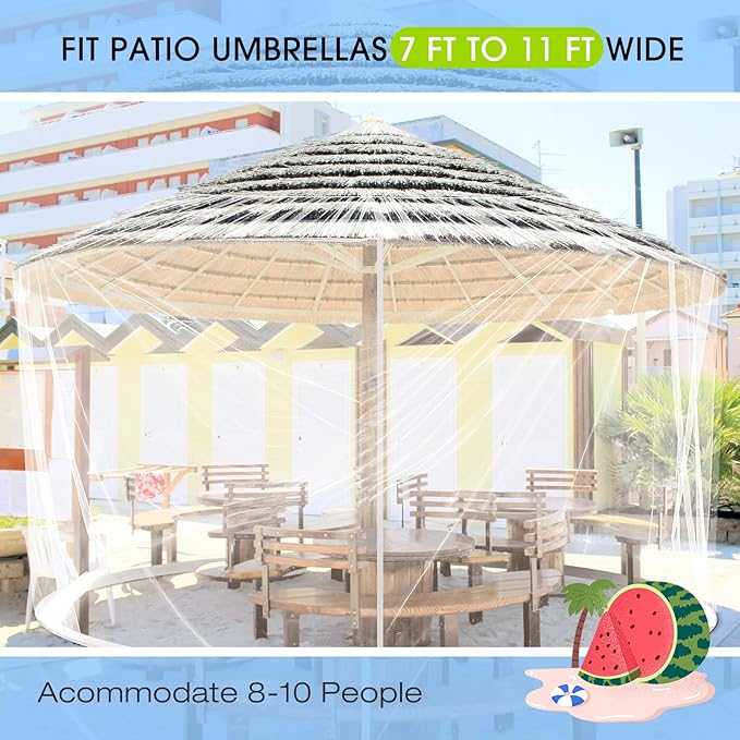 Windyun 2 Pcs 7 to 10 ft Patio Umbrella Mosquito Netting with Double Zipper Door, Screen Universal Hanging Mosquito Net for Patio Polyester Mesh Umbrella Screen for Outdoor and Patio Tables(White)
