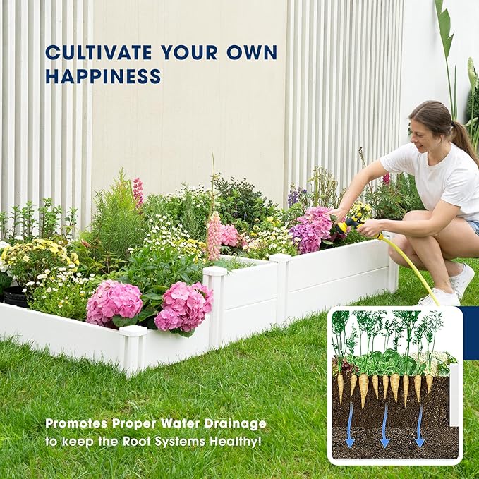 PASAMIC Durable Vinyl Raised Garden Bed, 4x4x1ft Raised Bed for Gardening, Planter Box with Open Bottom, Raised Garden Bed Outdoor, DIY Above Ground Garden Bed for Fruit, Vegetables, Herbs
