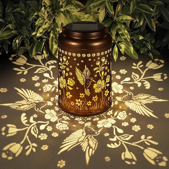 Solar Lanterns Outdoor Waterproof Hummingbird Garden Decor Gifts for Women Mom Grandma Mothers Day Gifts Hanging Solar Lights Metal Solar Decoration Outside for Yard, Backyard, Patio Deals