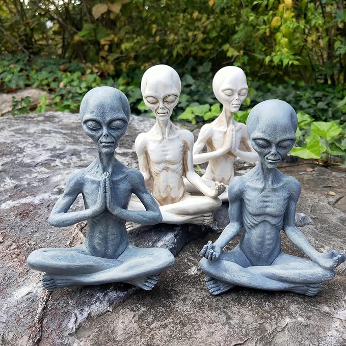 Wise Ailen Statue, Resin Medition Zen Yoga Alien Figure, Thinking Alien Sculpture for Home Indoor Outdoor Patio Lawn Yard Decor, 6.3" H