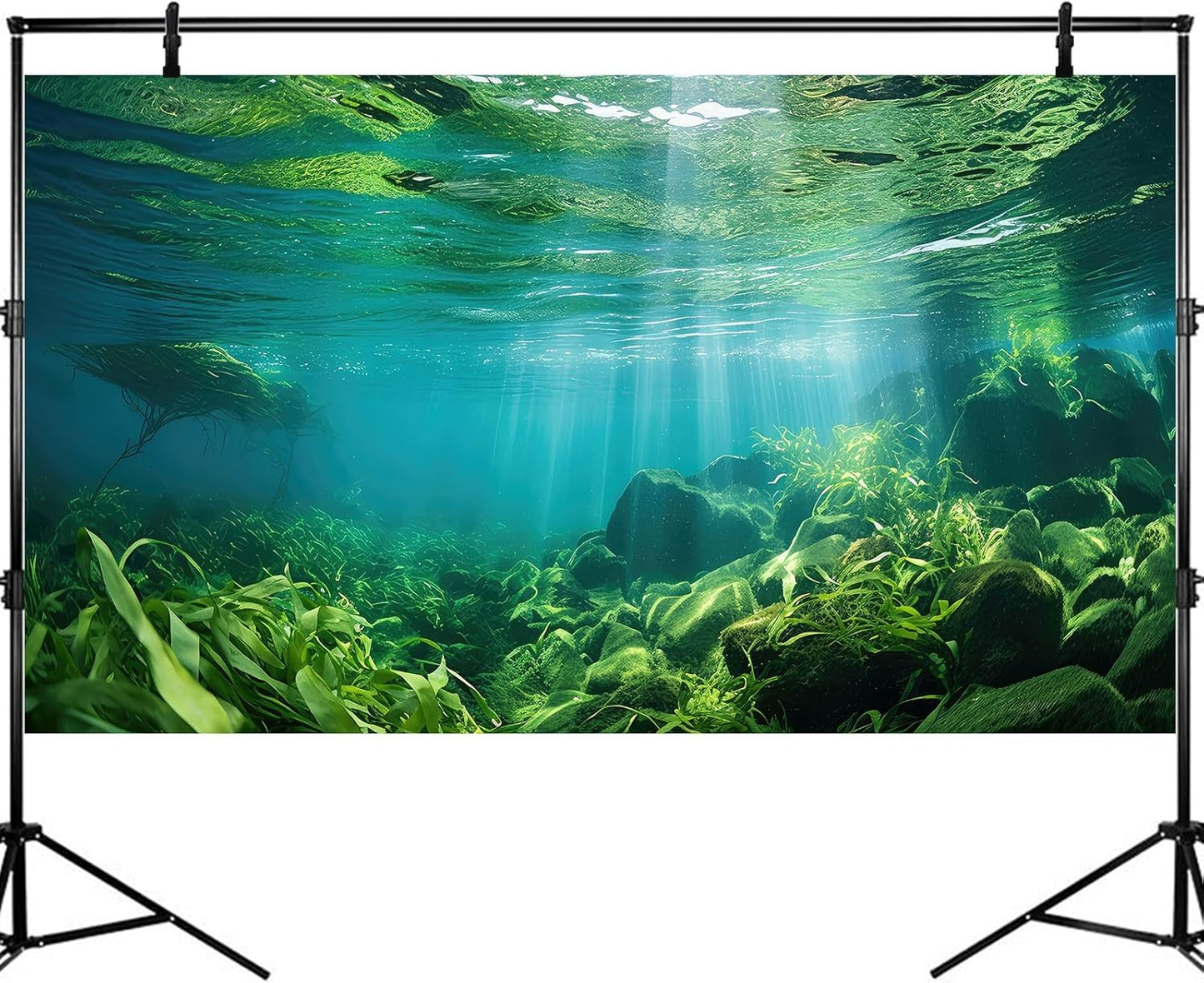 Under The Sea Fish Tank Background Aquatic Plants Deep Sea Aquarium Background Underwater Sunray Rock with Moss Terrarium Backgrounds Deep Ocean Floor Tropical Fish Tank Backgrounds 36x20in