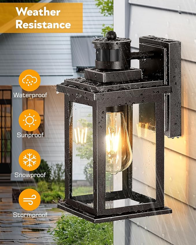 VIANIS Exterior Lights for House with Motion Sensor, Brown Dusk to Dawn Outside Lights for House, Oil Rubbed Bronze Exterior Lighting Fixtures for Garden, Garage, Doorway,Aluminum,Hardwired, Non-solar