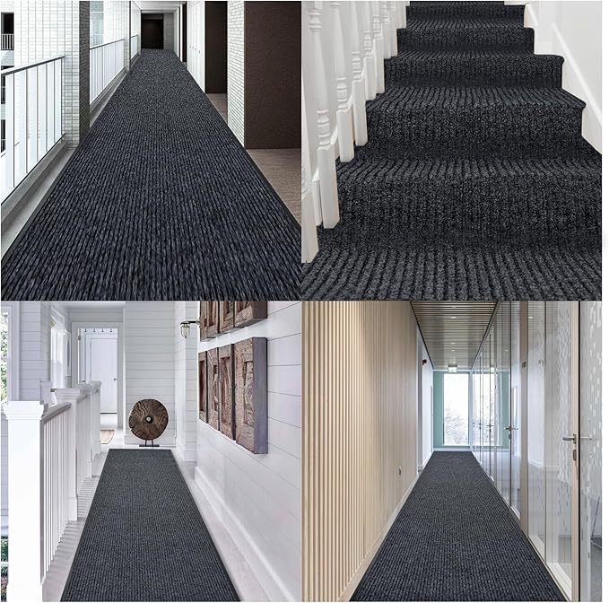 Rubber Door Mat About W3' ×L16' Heavy Duty Large Outdoor Indoor Mat Durable Entrance Doormat Waterproof Rubber Back Rugs for Home Entryway Patio Porch Office Business Areas (Grey)