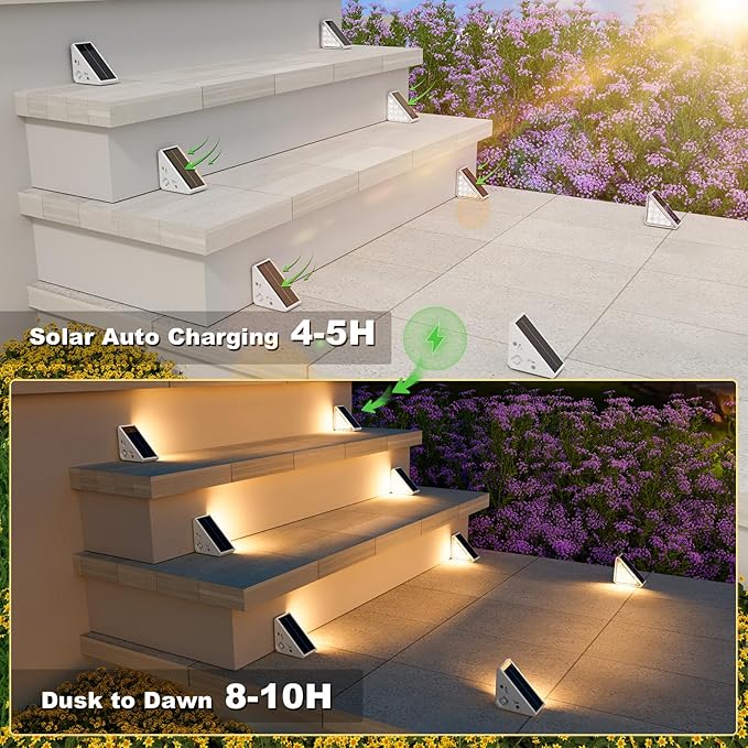 VOLISUN Solar Step Lights for Outside 8 Pack, Solar Stair Lights Outdoor Waterproof IP67, LED Outdoor Step Lights, Outdoor Stair Lights Decor for Deck, Front Step, Front Porch and Patio (Warm White)