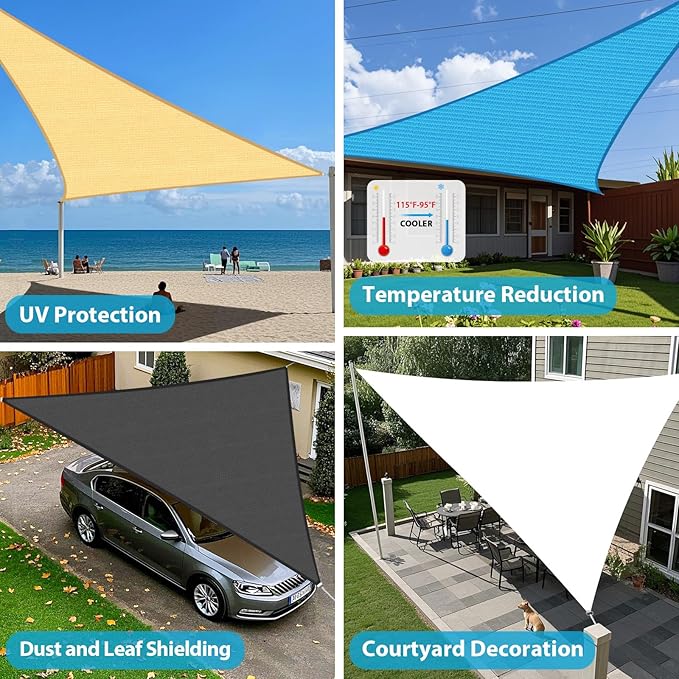 Amagenix Sun Shade Sail 19X19X19 Curved Edge Outdoor Shade Canopy Cream Breathable 95% UV Block Shade Cloth for Patio Garden Backyard (We Make Custom Size)