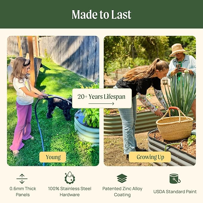 Vego garden 32" Extra Tall Raised Garden Bed Kits, 9 in 1 Modular Raised Planter Box for Vegetables Flowers Fruits Oval Metal Raised Garden-Modern Gray