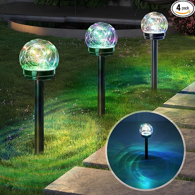 Solar Lights Outdoor Garden Decor Multi-Color Changing Globe LED Waterproof Lamp,Birthday Gifts for Women Mom Grandma,for Yard Lawn Backyard Landscape Pathway Patio Outside Gardening Gifts-4 Pack